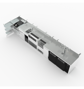 Linéaire en inox composé d'équipements de production de cocktail.