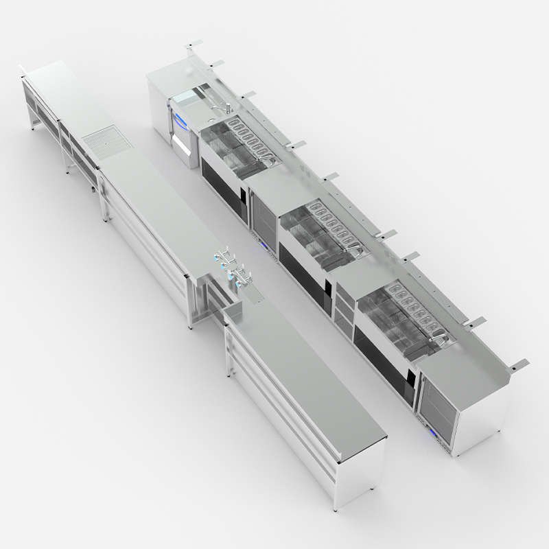 Double linéaire en inox composé de ses stations cocktails.