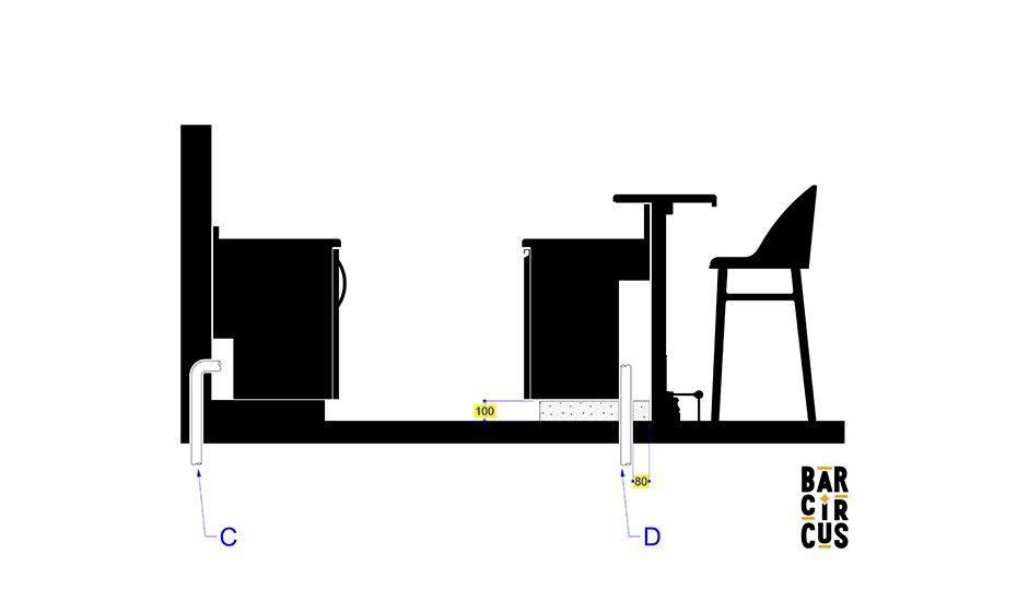 Schéma représentant la réalisation de dés béton en arrière-bar